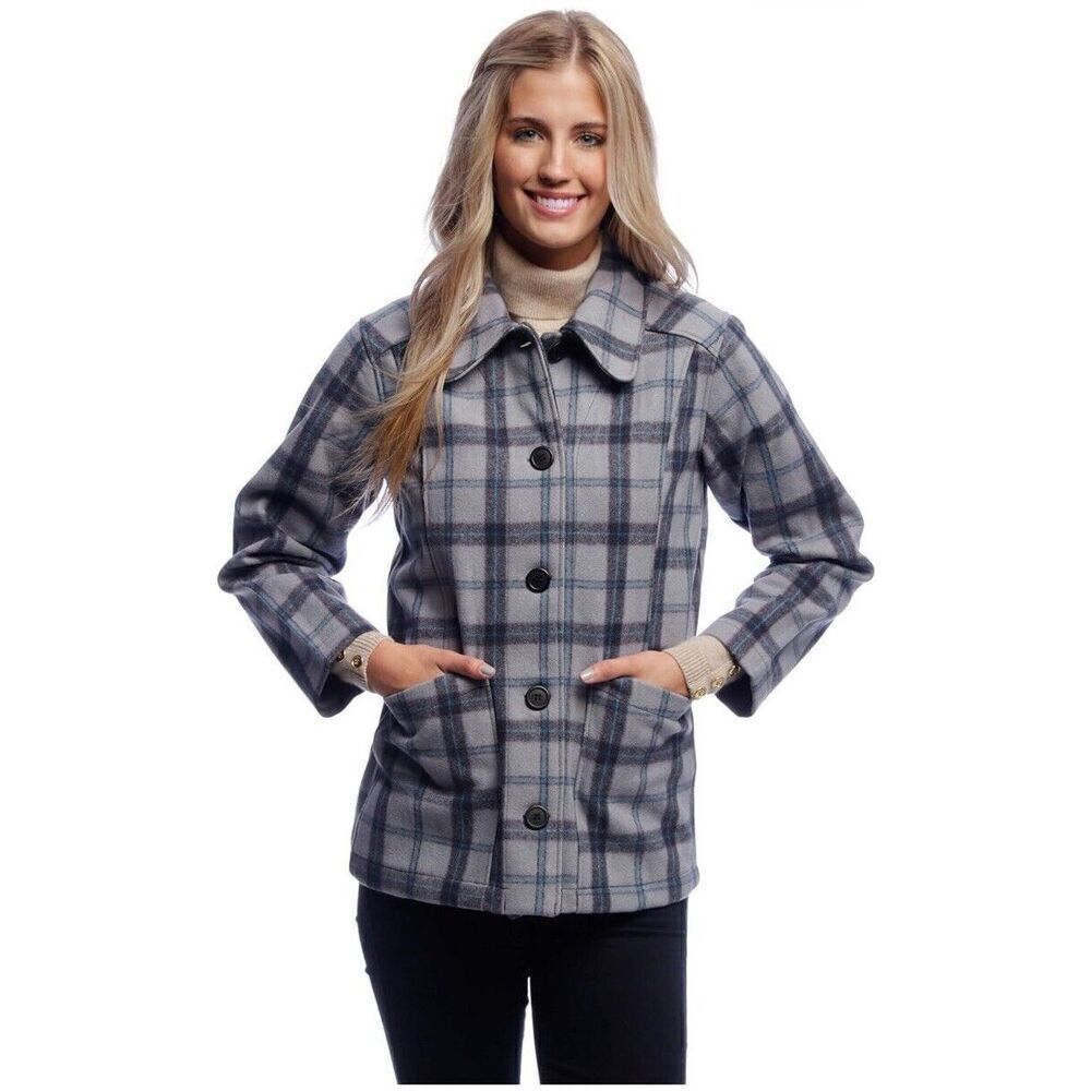 Stormy Kromer Plaid Chore Coat 80/20 Wool Nylon Blue Size XL WOMENS Fast Ship